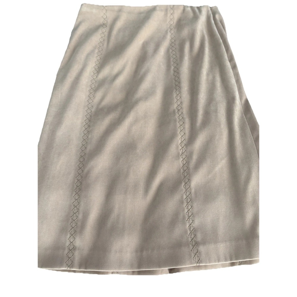 Talbots  8 Womens Faux Suede‎ Skirt Pencil Stretch Tan Embroidery Stitch Stretch
